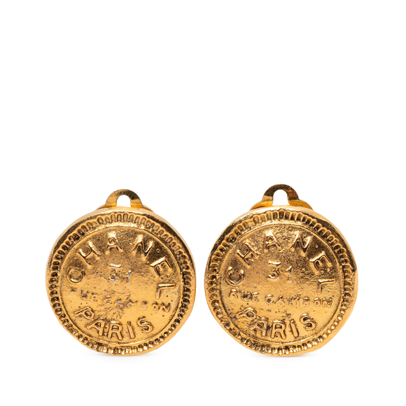 Pre-Loved Chanel Gold Plated 31 Rue Cambon Round Clip On Earrings
